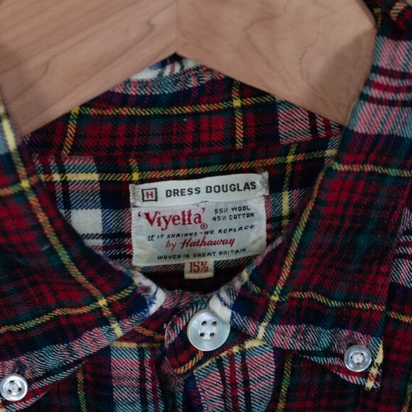 Vintage 60s Hathaway Viyella Wool Blend Dress Douglas Tartan Shirt - Men's MD - Picture 3 of 5